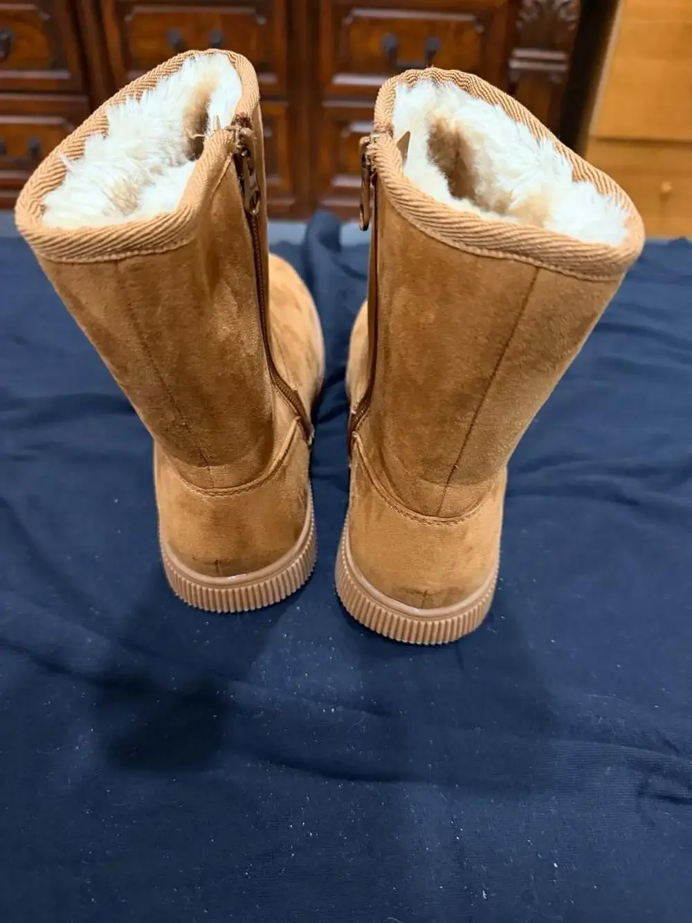 Cat & Jack Emily Suede Shearling Style Boots Chestnut